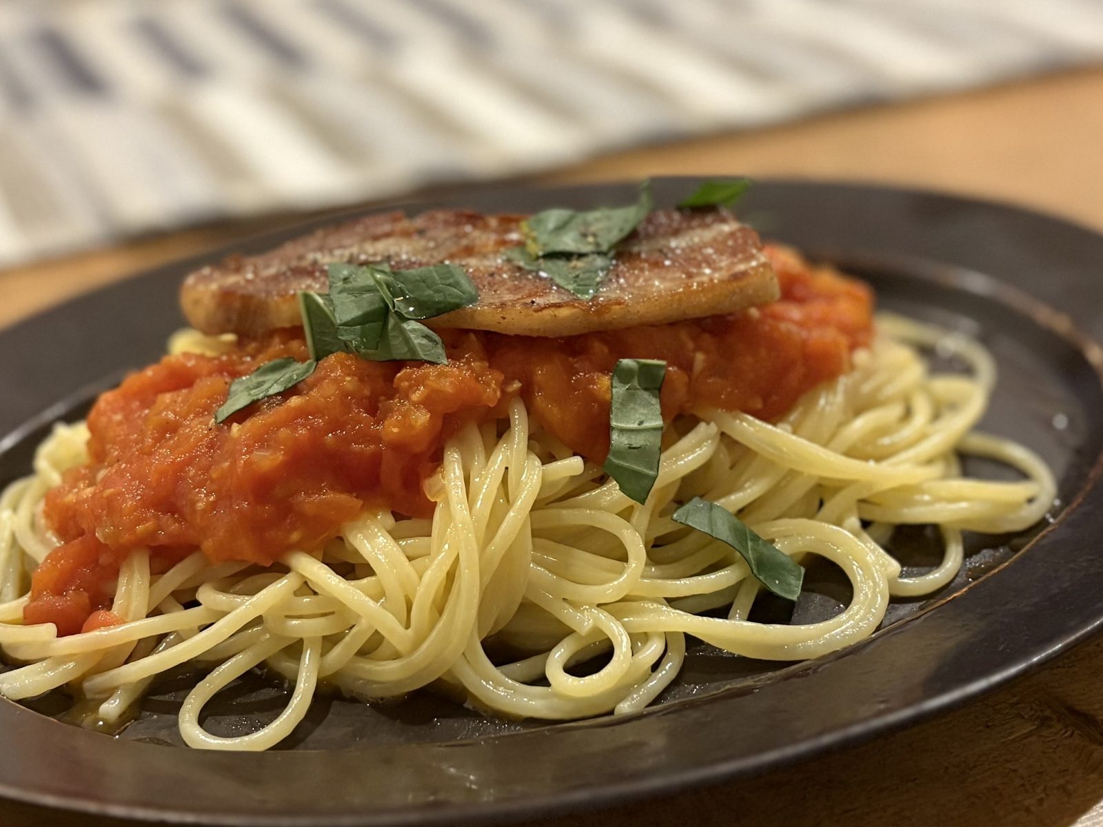A dish at Ristorante Mashimo — pasta in tomato sauce